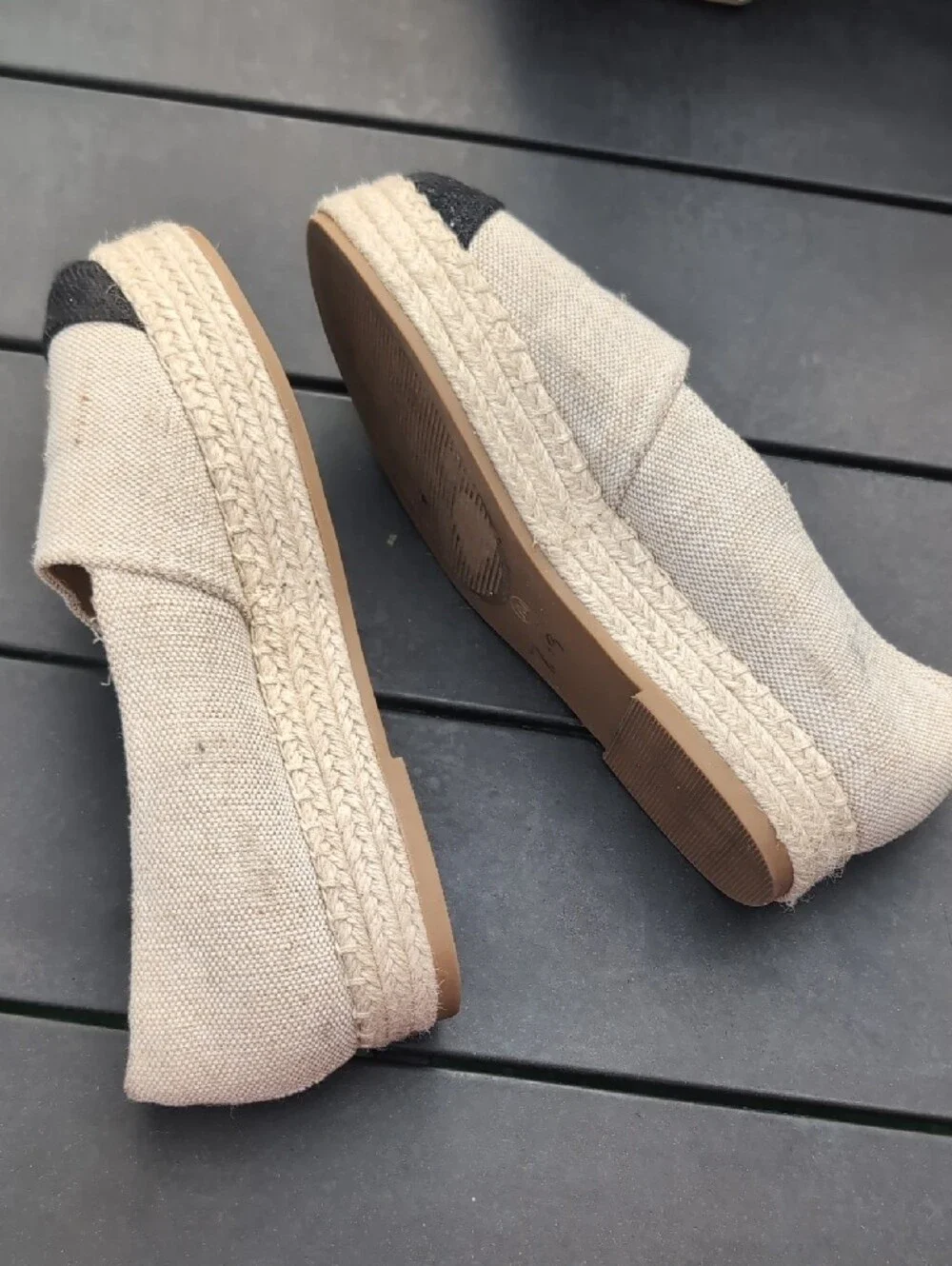 BAMBOO Natural Canvas Espadrilles with Black Toe Size 7M